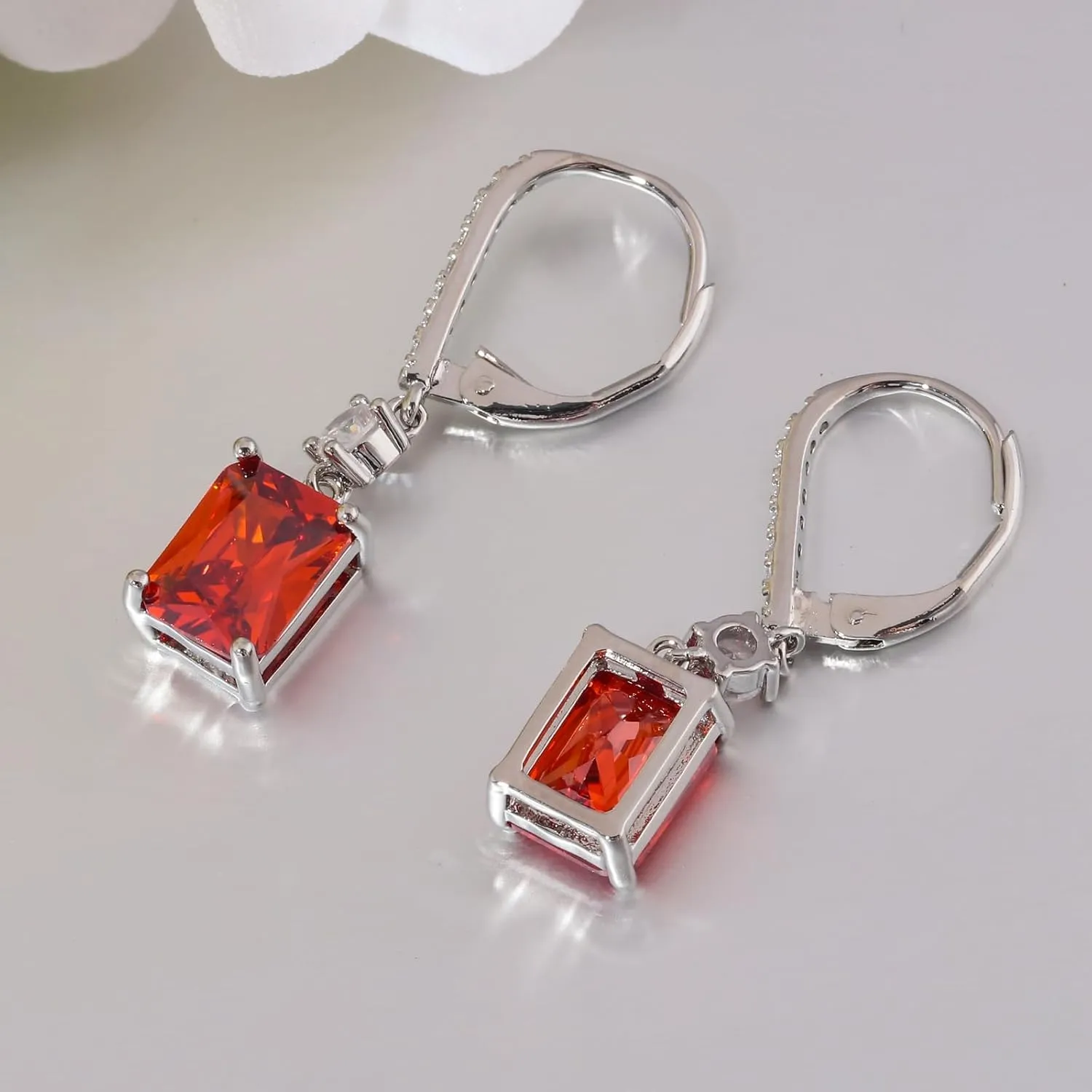 CiNily Rectangular-cut Drop Dangle Earrings for Women Hypoallergenic, Multi-color Cubic Zirconia Earrings Diamond Dangle Earrings Jewelry Gifts for Mothers Day 14K White Gold