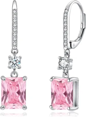 CiNily Rectangular-cut Drop Dangle Earrings for Women Hypoallergenic, Multi-color Cubic Zirconia Earrings Diamond Dangle Earrings Jewelry Gifts for Mothers Day 14K White Gold