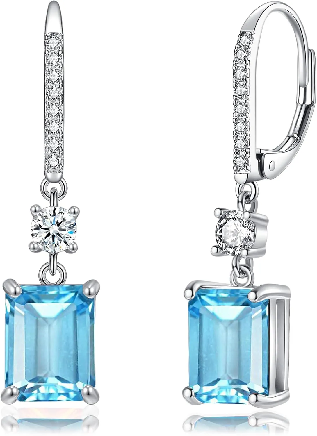 CiNily Rectangular-cut Drop Dangle Earrings for Women Hypoallergenic, Multi-color Cubic Zirconia Earrings Diamond Dangle Earrings Jewelry Gifts for Mothers Day 14K White Gold