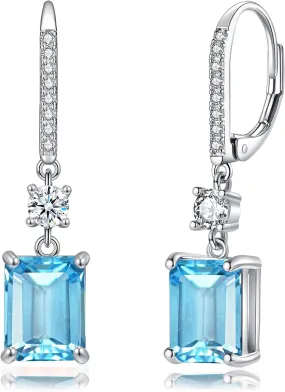 CiNily Rectangular-cut Drop Dangle Earrings for Women Hypoallergenic, Multi-color Cubic Zirconia Earrings Diamond Dangle Earrings Jewelry Gifts for Mothers Day 14K White Gold