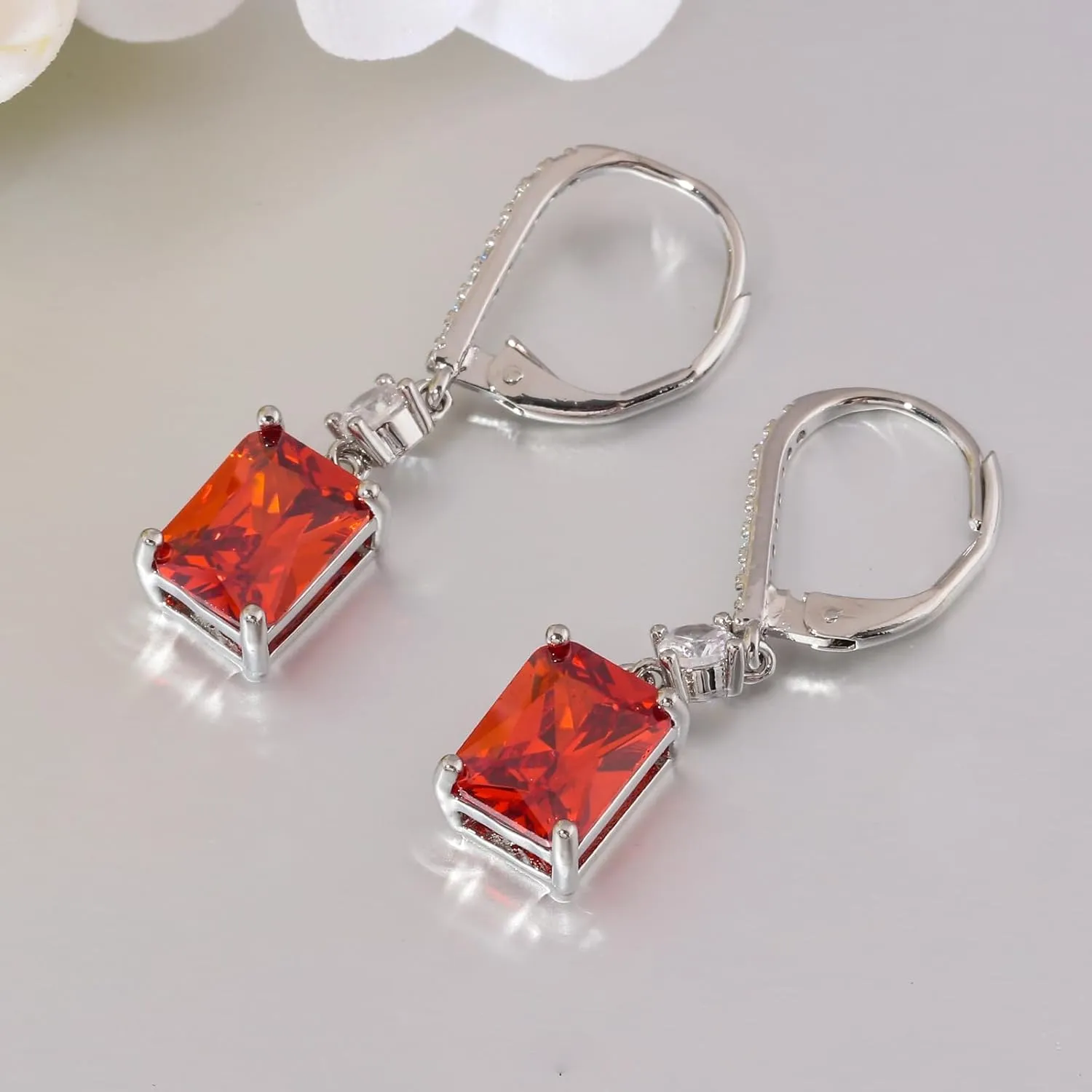 CiNily Rectangular-cut Drop Dangle Earrings for Women Hypoallergenic, Multi-color Cubic Zirconia Earrings Diamond Dangle Earrings Jewelry Gifts for Mothers Day 14K White Gold