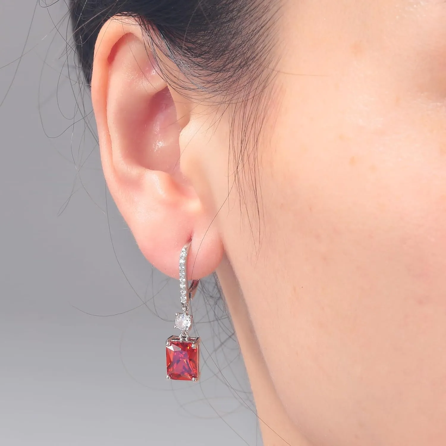 CiNily Rectangular-cut Drop Dangle Earrings for Women Hypoallergenic, Multi-color Cubic Zirconia Earrings Diamond Dangle Earrings Jewelry Gifts for Mothers Day 14K White Gold