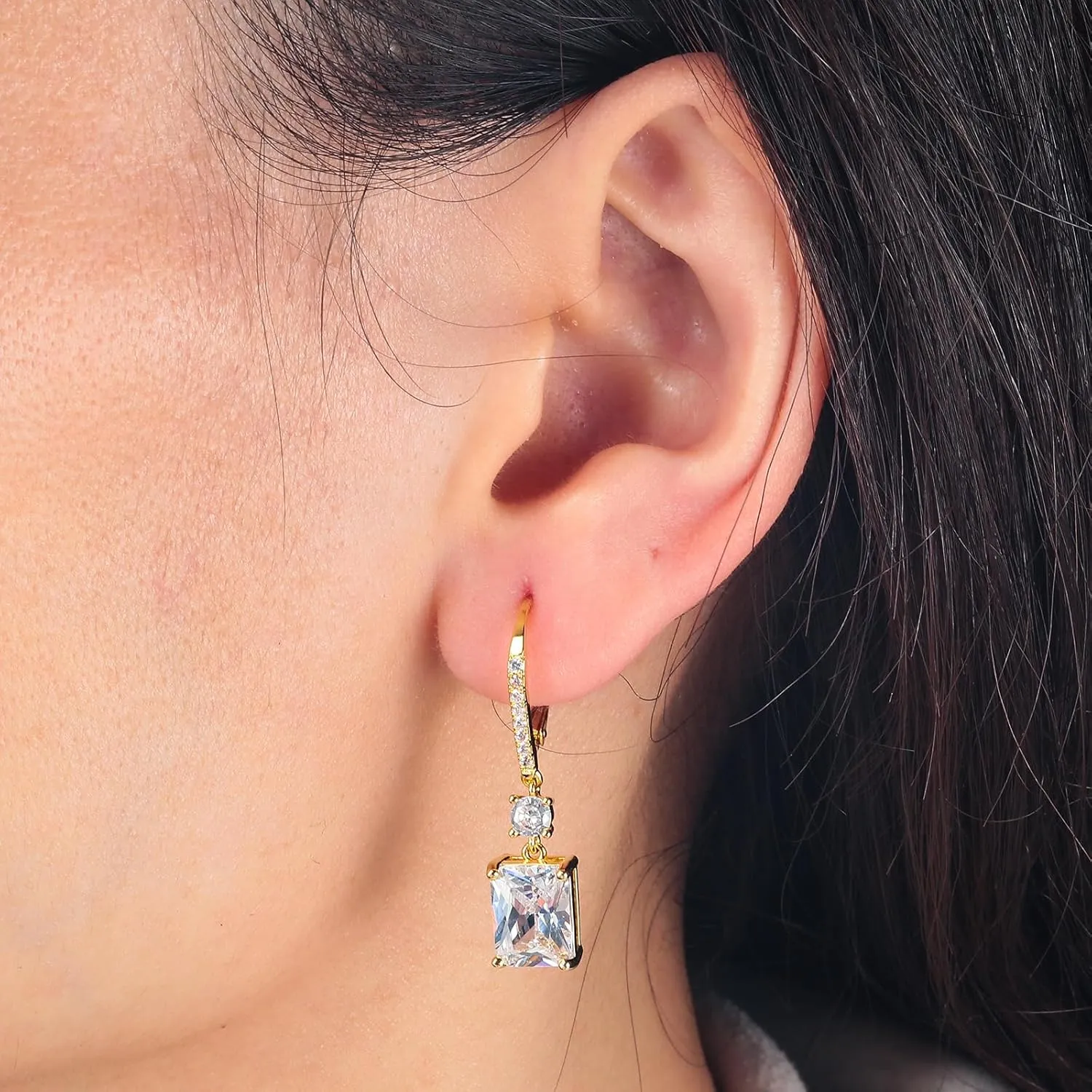 CiNily Rectangular-cut Drop Dangle Earrings for Women Hypoallergenic, Multi-color Cubic Zirconia Earrings Diamond Dangle Earrings Jewelry Gifts for Mothers Day 14K White Gold