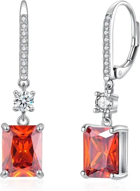 CiNily Rectangular-cut Drop Dangle Earrings for Women Hypoallergenic, Multi-color Cubic Zirconia Earrings Diamond Dangle Earrings Jewelry Gifts for Mothers Day 14K White Gold