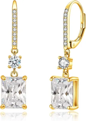 CiNily Rectangular-cut Drop Dangle Earrings for Women Hypoallergenic, Multi-color Cubic Zirconia Earrings Diamond Dangle Earrings Jewelry Gifts for Mothers Day 14K White Gold