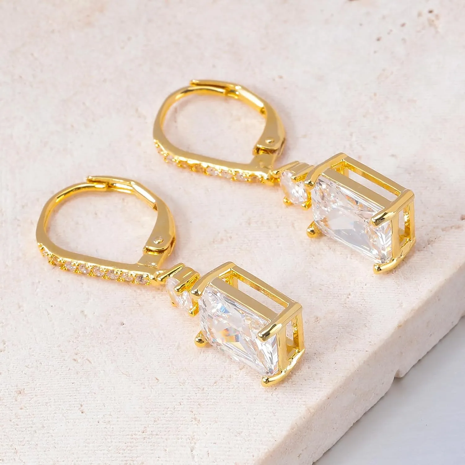 CiNily Rectangular-cut Drop Dangle Earrings for Women Hypoallergenic, Multi-color Cubic Zirconia Earrings Diamond Dangle Earrings Jewelry Gifts for Mothers Day 14K White Gold
