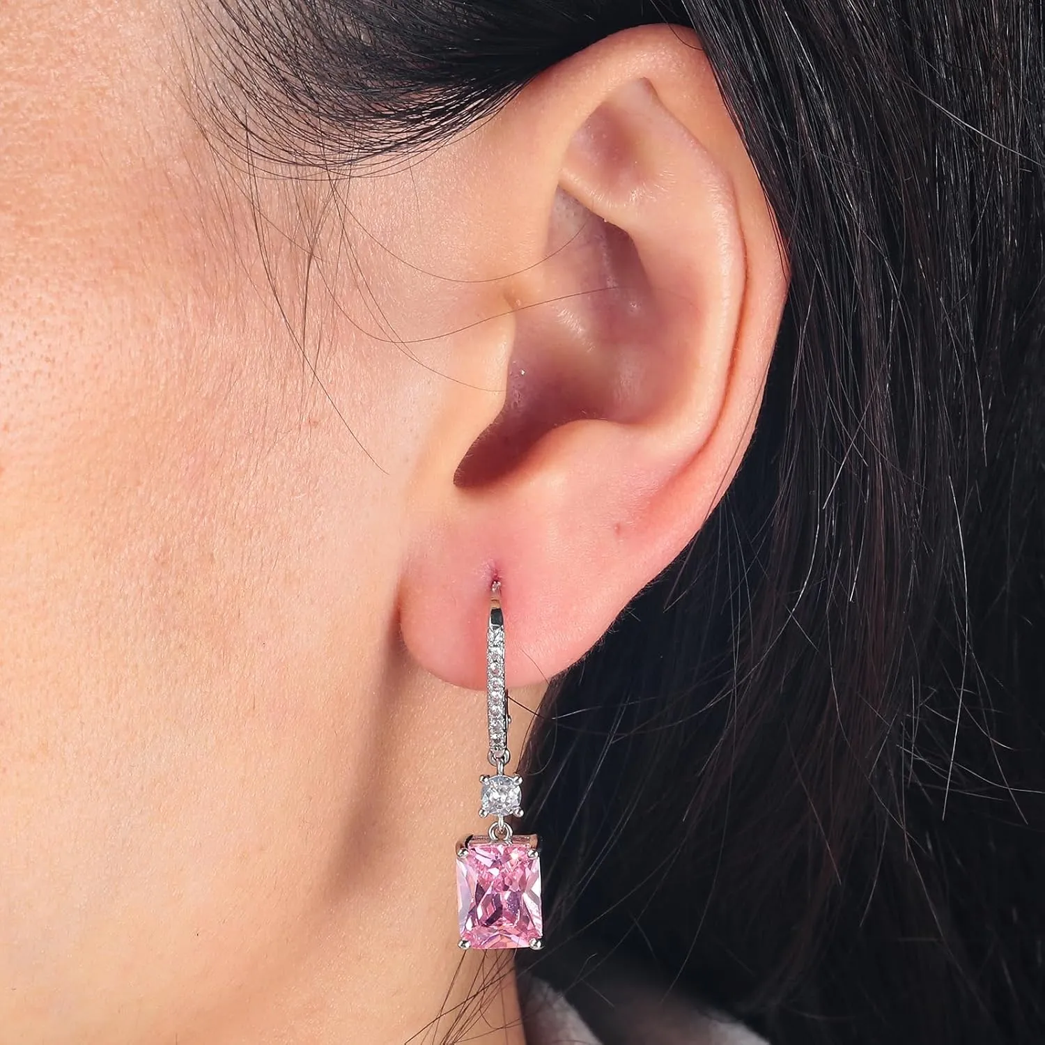 CiNily Rectangular-cut Drop Dangle Earrings for Women Hypoallergenic, Multi-color Cubic Zirconia Earrings Diamond Dangle Earrings Jewelry Gifts for Mothers Day 14K White Gold