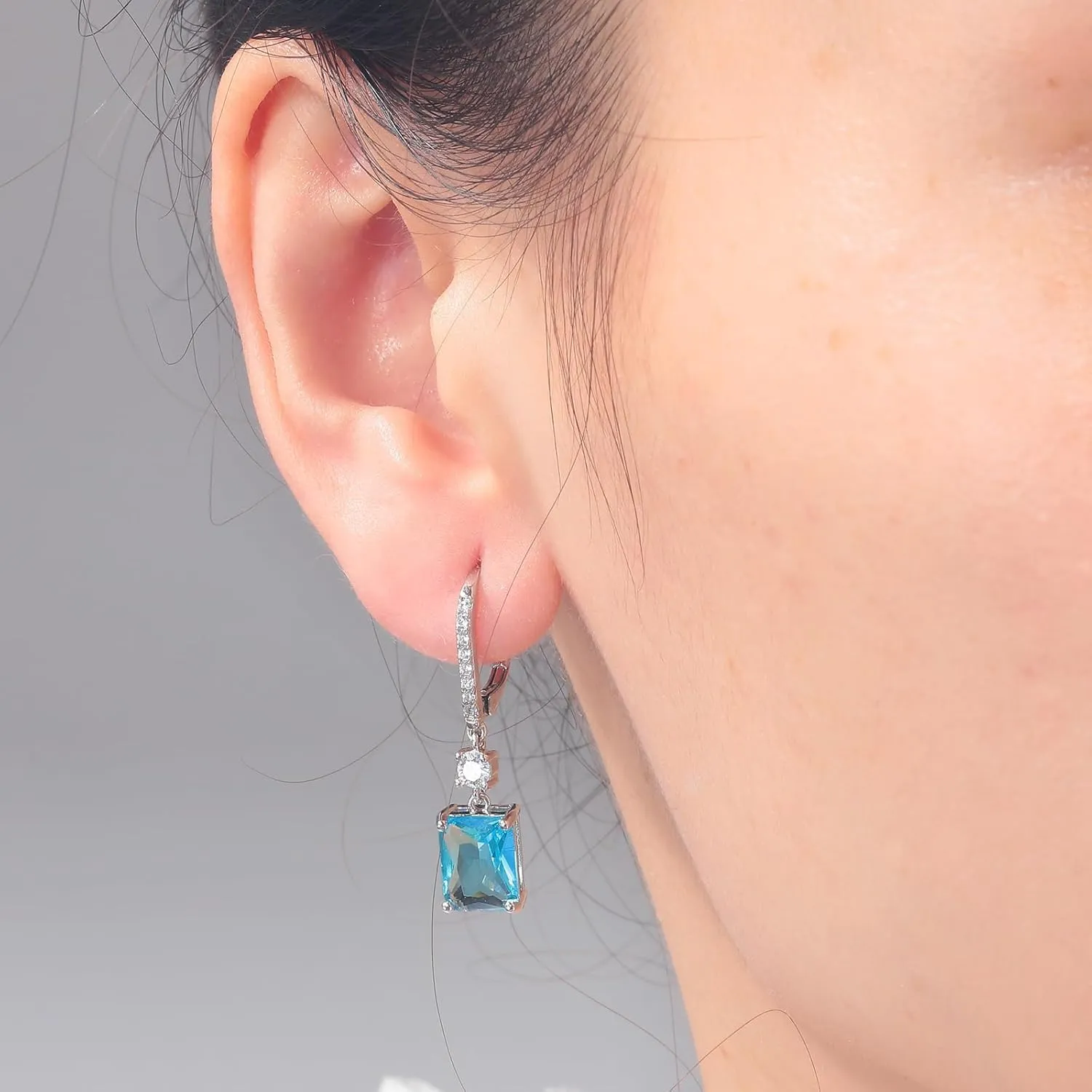 CiNily Rectangular-cut Drop Dangle Earrings for Women Hypoallergenic, Multi-color Cubic Zirconia Earrings Diamond Dangle Earrings Jewelry Gifts for Mothers Day 14K White Gold