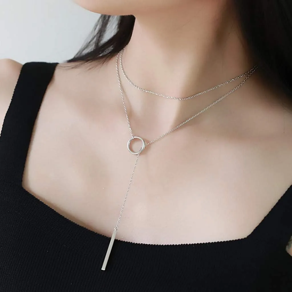 Clavicle Chain Jewelry for Women Necklace Multi Gift Choker Fashion Layer Trendy Copper Boho Necklaces (Silver, One Size)