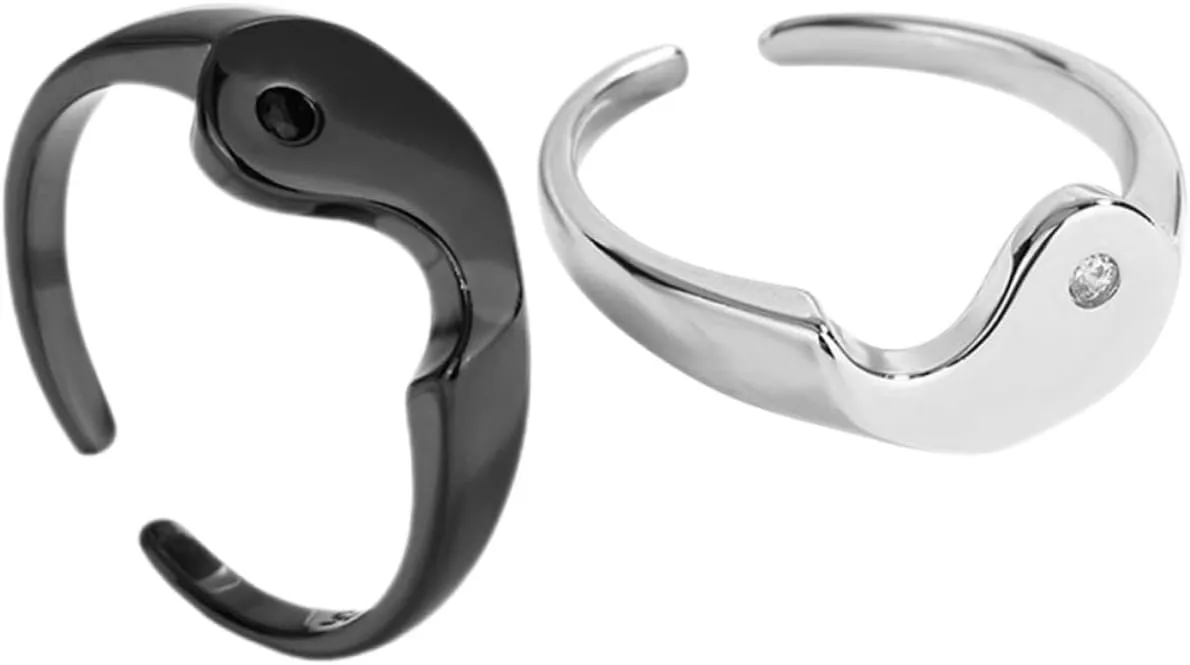CLISPEED Yin Matching Couple Rings Decorative Jewelry for Lovers Unique Design Engagement Couples Comfortable to