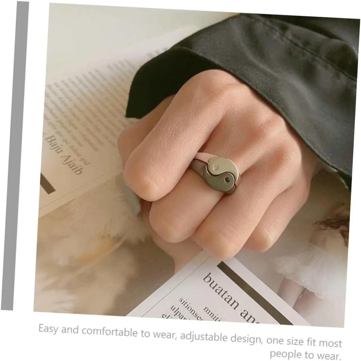 CLISPEED Yin Matching Couple Rings Decorative Jewelry for Lovers Unique Design Engagement Couples Comfortable to