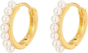 coadipress Pearl Hoop Earrings for Women Trendy Dainty 14k Gold Plated Pearl Hoop Earrings Classical White Chunky Pearl Huggie Earring Ladies Statement Charm Jewelry Gifts
