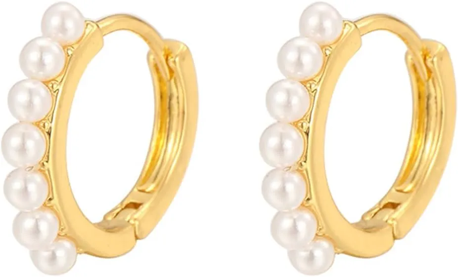 coadipress Pearl Hoop Earrings for Women Trendy Dainty 14k Gold Plated Pearl Hoop Earrings Classical White Chunky Pearl Huggie Earring Ladies Statement Charm Jewelry Gifts