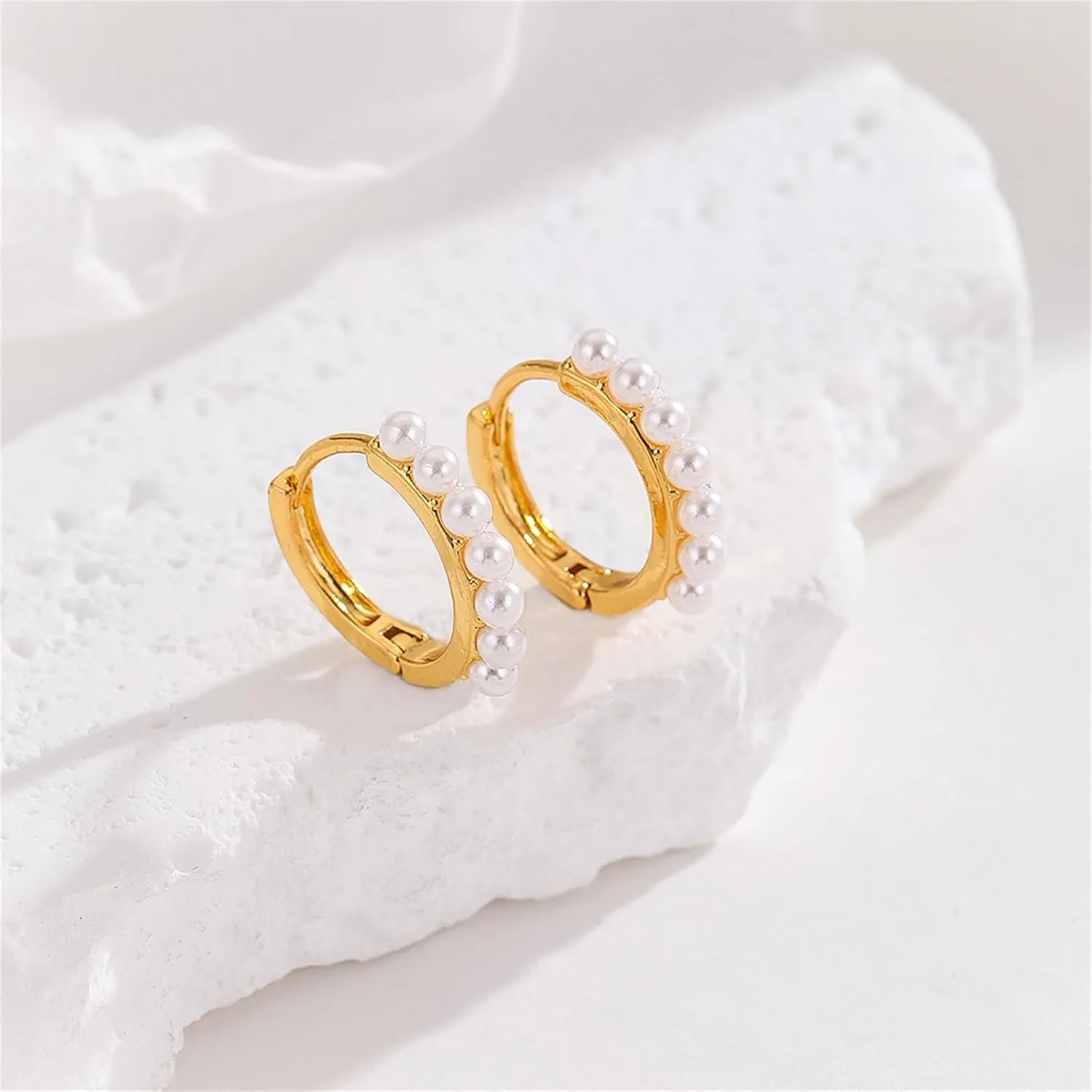 coadipress Pearl Hoop Earrings for Women Trendy Dainty 14k Gold Plated Pearl Hoop Earrings Classical White Chunky Pearl Huggie Earring Ladies Statement Charm Jewelry Gifts