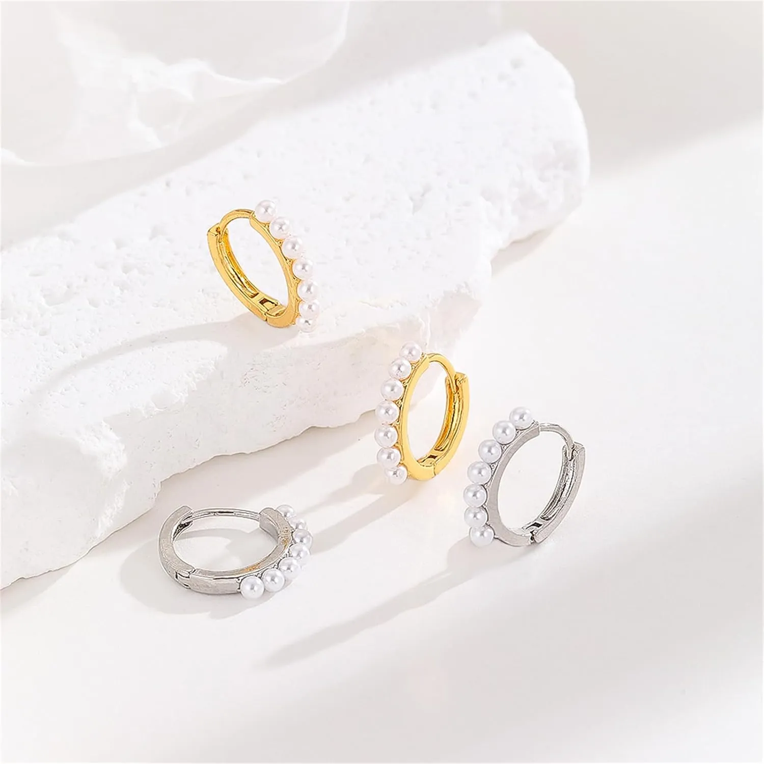 coadipress Pearl Hoop Earrings for Women Trendy Dainty 14k Gold Plated Pearl Hoop Earrings Classical White Chunky Pearl Huggie Earring Ladies Statement Charm Jewelry Gifts