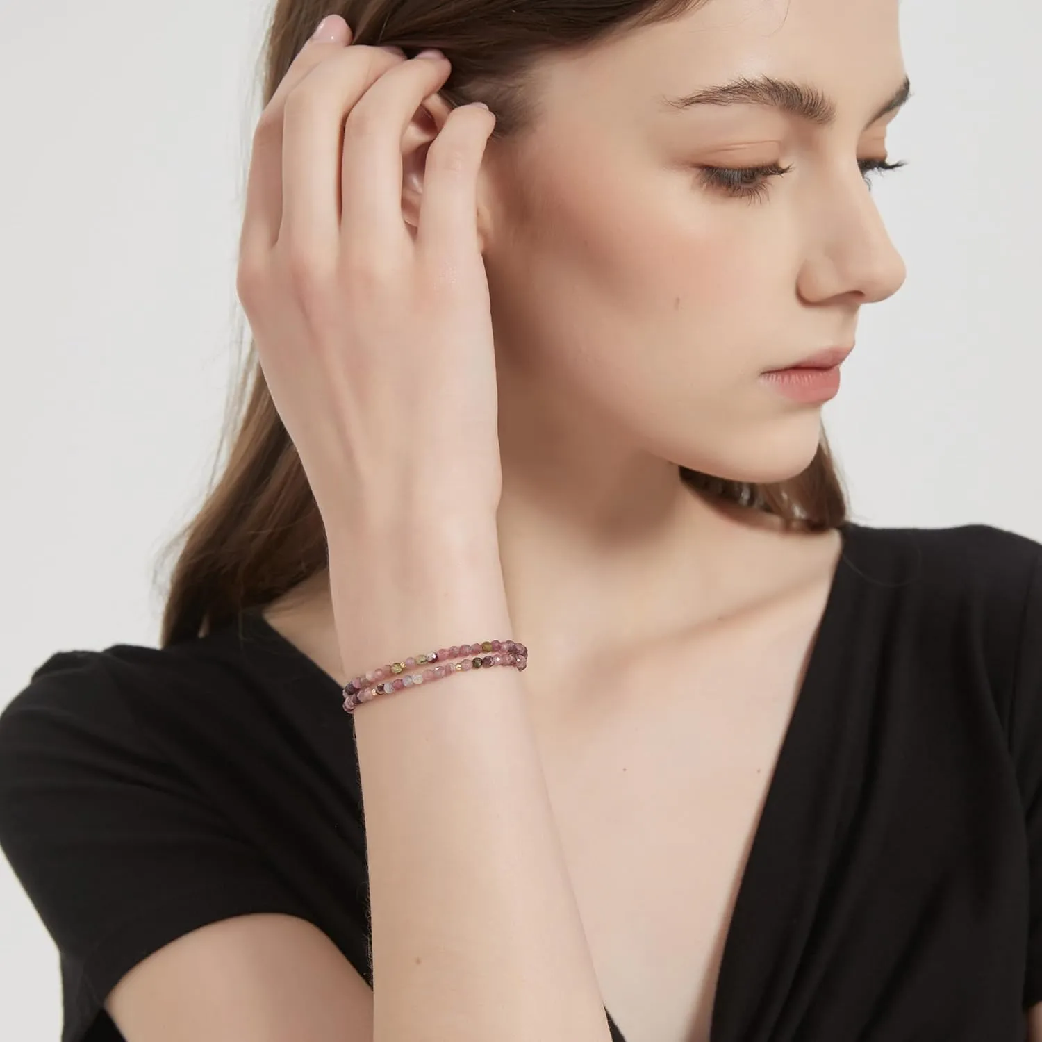 COAI Women's Crystal Bracelet, Adjustable Double Layered Faceted Gemstone Beaded Bracelet for Women 3mm