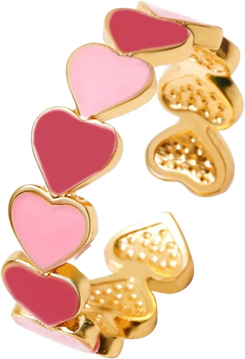 Colorful Enamel Love Heart Band Rings,Cute Stacking Finger Ring for Women Gold Band Rings Wedding Valentine's Day