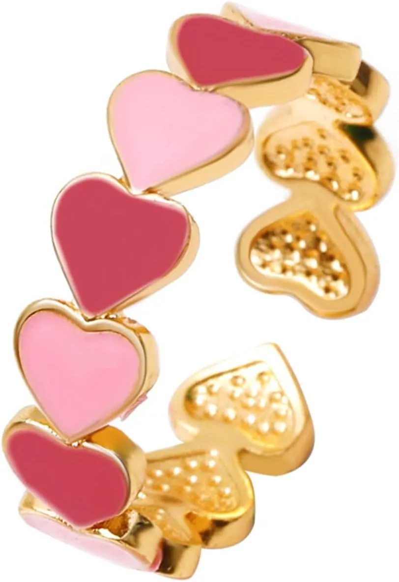Colorful Enamel Love Heart Band Rings,Cute Stacking Finger Ring for Women Gold Band Rings Wedding Valentine's Day