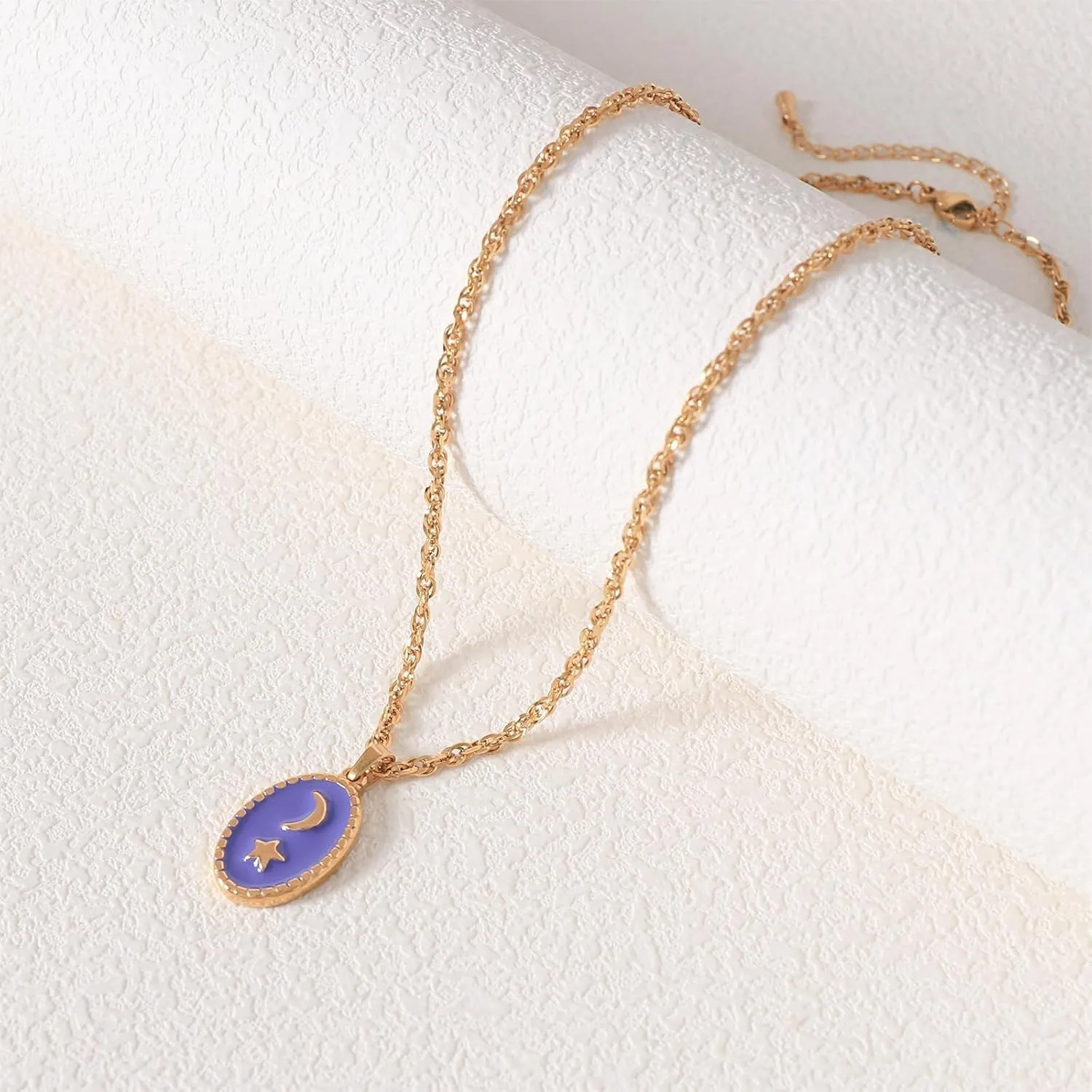 Colorful Enamel Pendant Necklace for Women 18k Real Gold Plated Twist Chain Necklace Rose Flower/Moon/Star Necklace Enamel Rope Jewelry Gift for Wife Mother Girlfriend