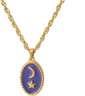 Colorful Enamel Pendant Necklace for Women 18k Real Gold Plated Twist Chain Necklace Rose Flower/Moon/Star Necklace Enamel Rope Jewelry Gift for Wife Mother Girlfriend
