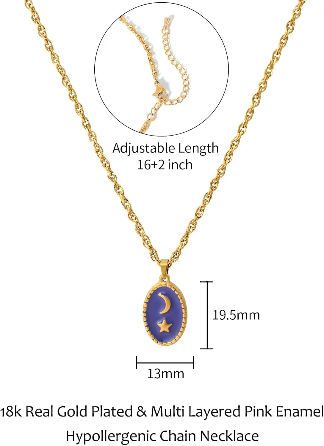 Colorful Enamel Pendant Necklace for Women 18k Real Gold Plated Twist Chain Necklace Rose Flower/Moon/Star Necklace Enamel Rope Jewelry Gift for Wife Mother Girlfriend