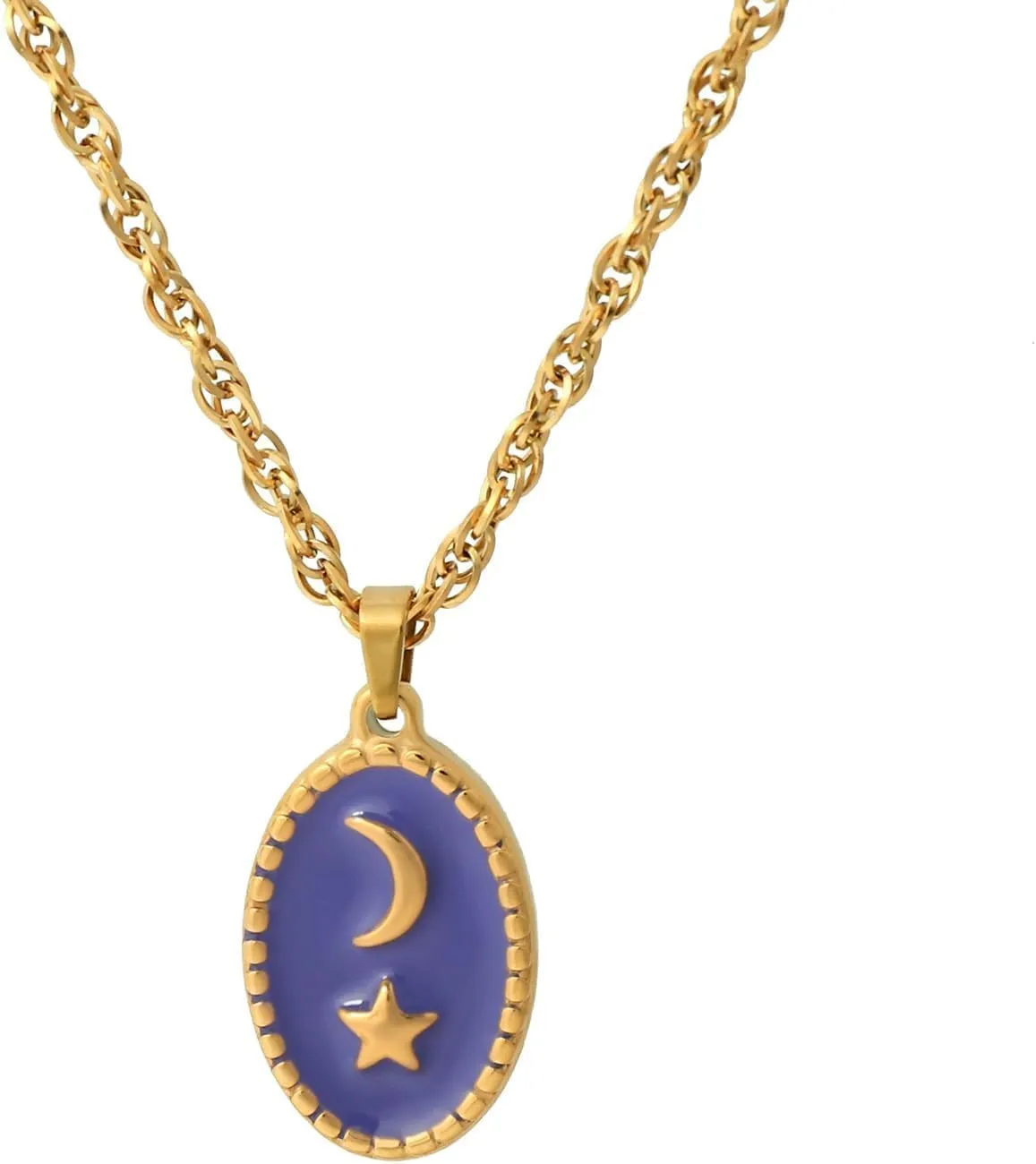 Colorful Enamel Pendant Necklace for Women 18k Real Gold Plated Twist Chain Necklace Rose Flower/Moon/Star Necklace Enamel Rope Jewelry Gift for Wife Mother Girlfriend