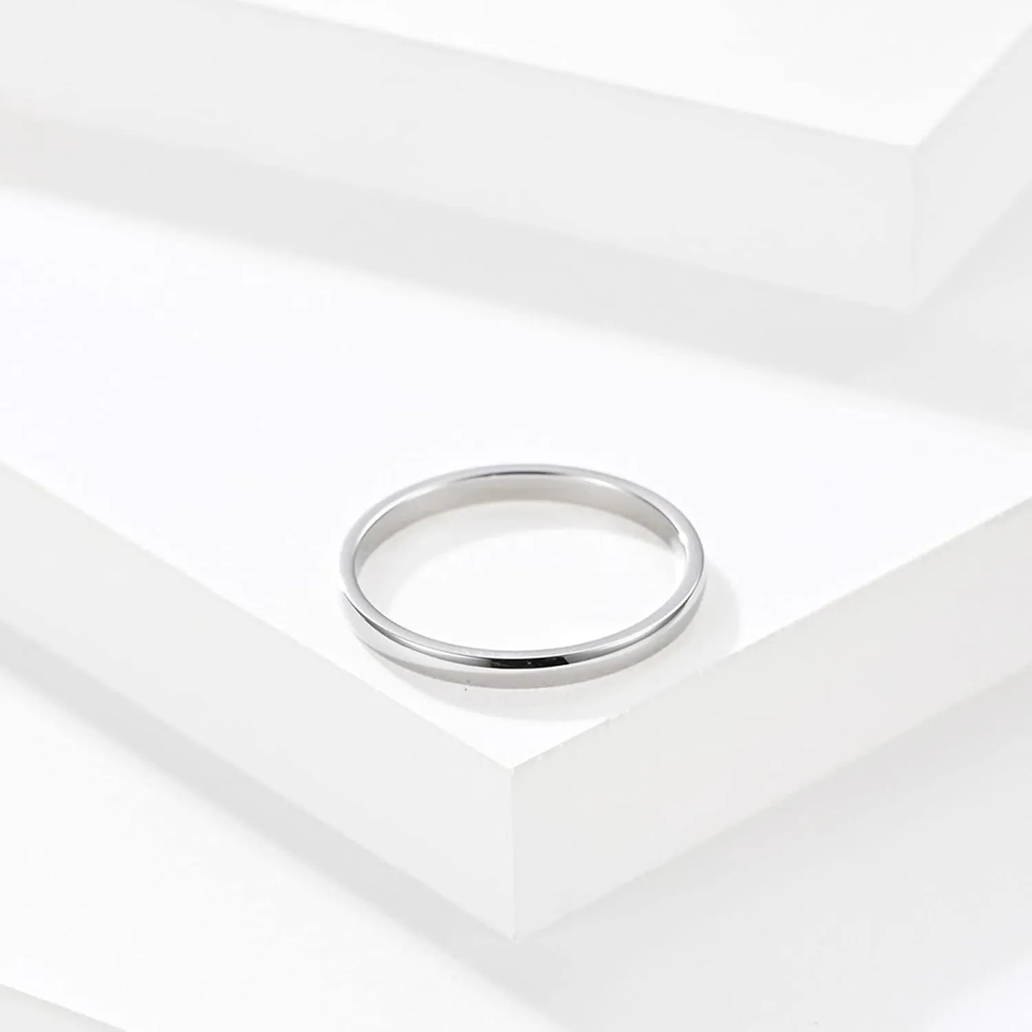 Couple Rings Stainless Steel,Couple Rings Personalized Simple Round 2MM Rings Couple Silver