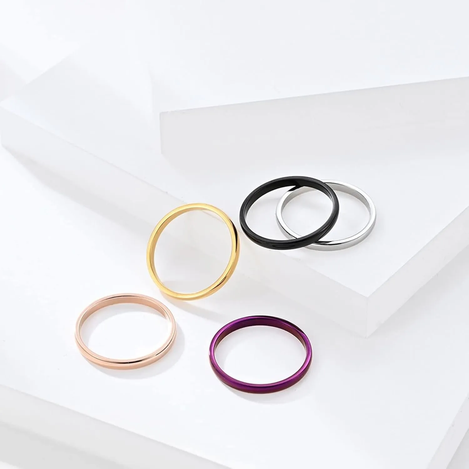 Couple Rings Stainless Steel,Couple Rings Personalized Simple Round 2MM Rings Couple Silver