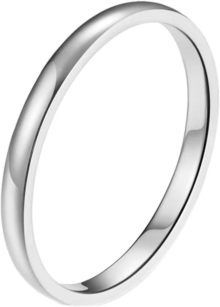 Couple Rings Stainless Steel,Couple Rings Personalized Simple Round 2MM Rings Couple Silver