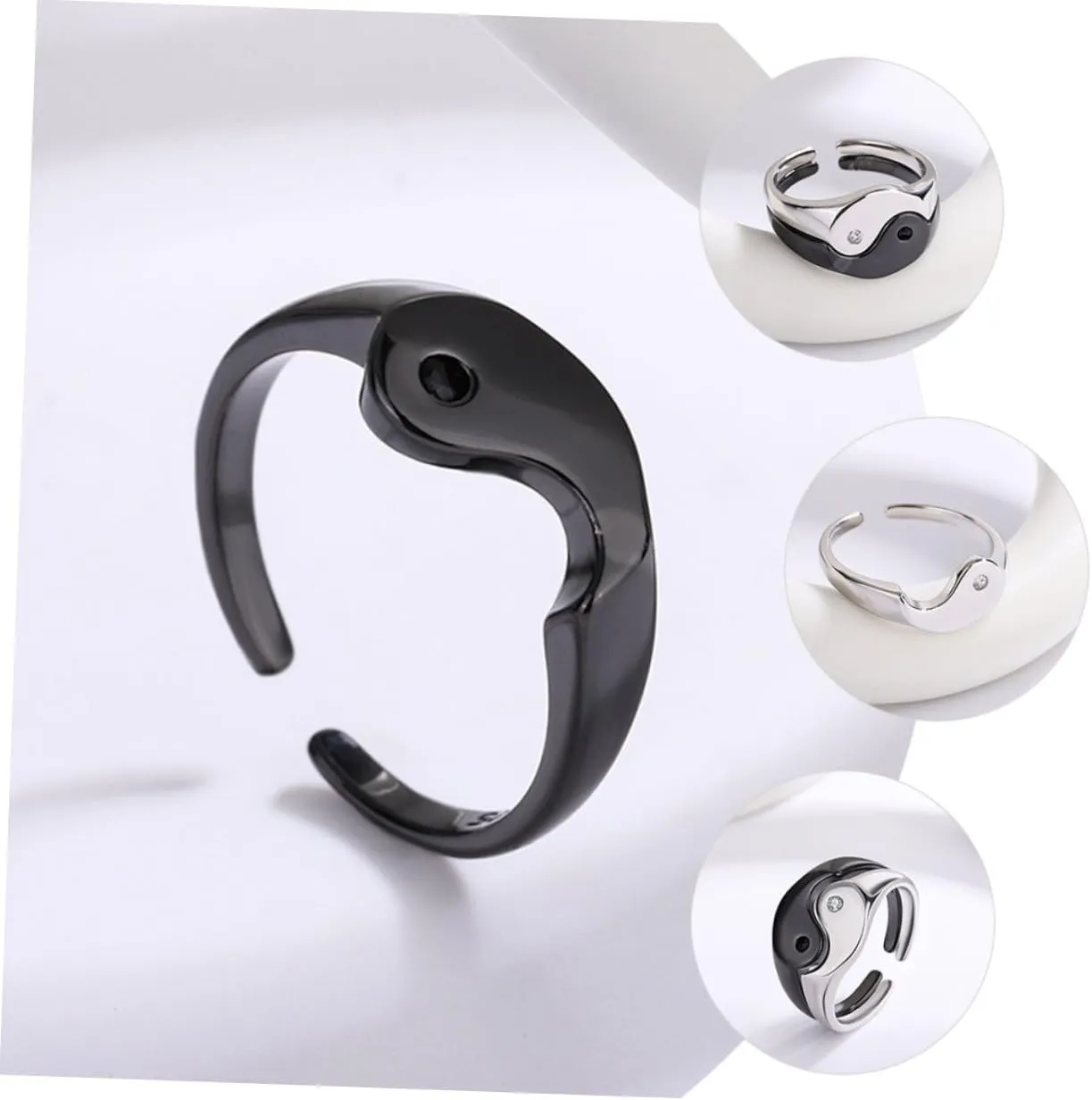 Couple Yin Yang Matching Rings Minimalist Open Anniversary Jewelry for Engagement and Design present for