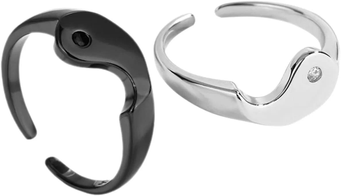 Couple Yin Yang Matching Rings Minimalist Open Anniversary Jewelry for Engagement and Design present for