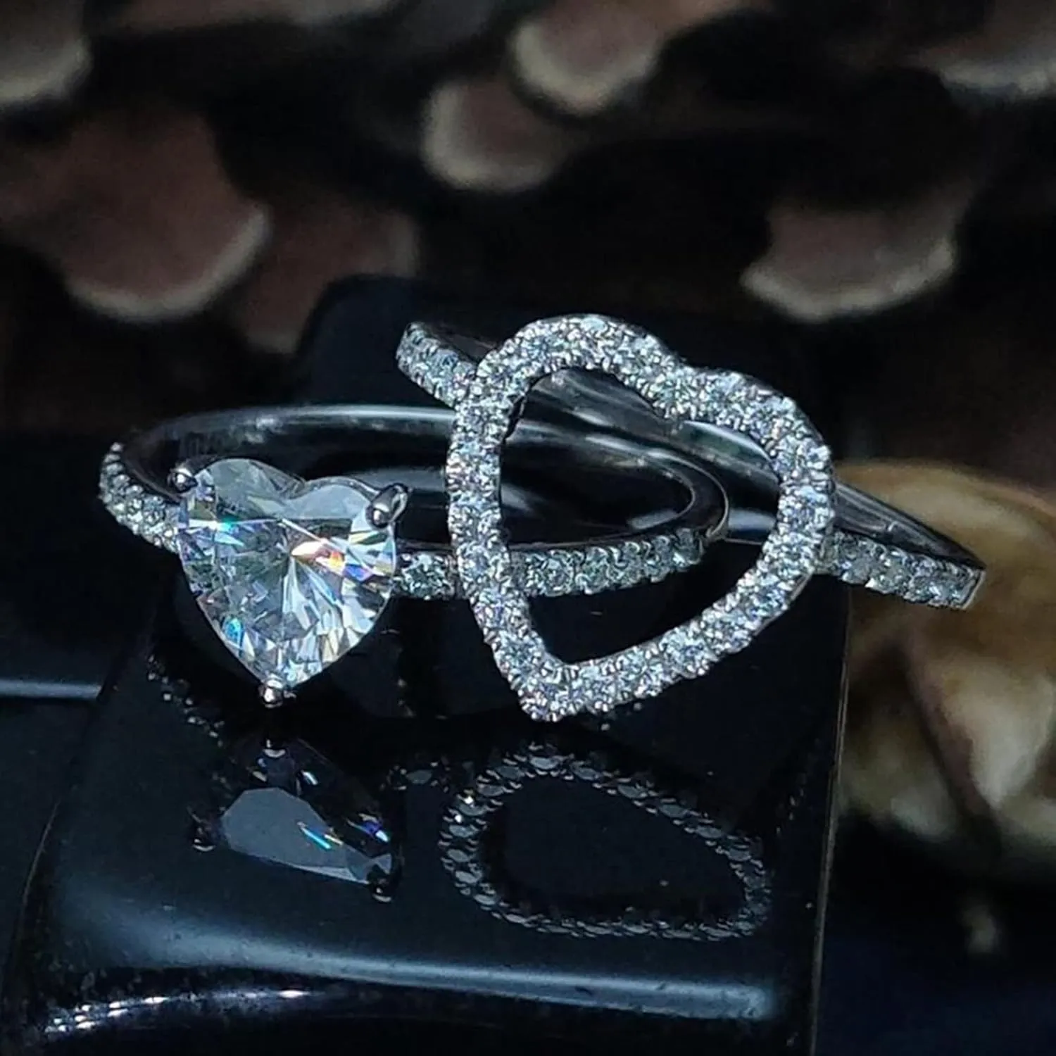 Couples Matching Ring 2pcs Love Heart Engagement Wedding Ring for Women 925 Silver Cubic Zirconia Valentine's Day