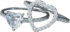 Couples Matching Ring 2pcs Love Heart Engagement Wedding Ring for Women 925 Silver Cubic Zirconia Valentine's Day