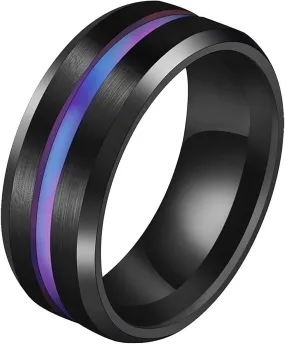 Couples Matching Rings Women's Black Filled Violet CZ Plain Wedding Engagement Ring Bridal Sets & Men's Wedding