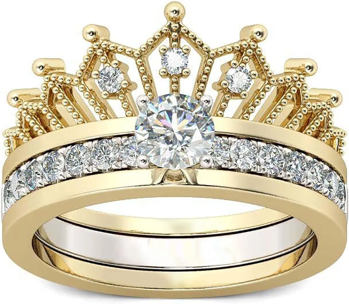 Created Round Cut Cubic Zirconia Silver Gold Zircon Interchangeable Crown Engagement Wedding Ring Set for Women