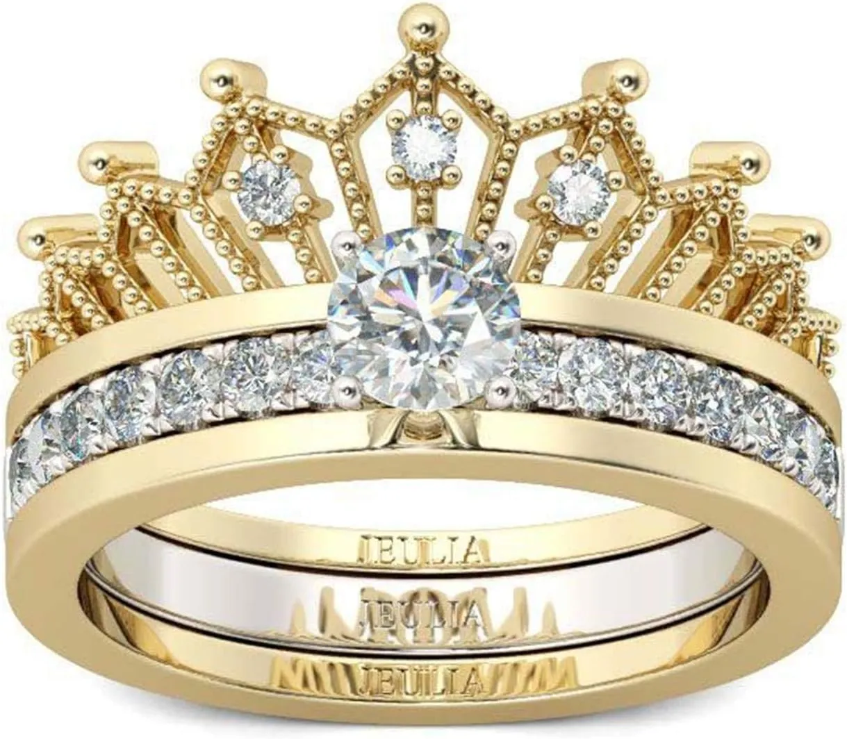 Created Round Cut Cubic Zirconia Silver Gold Zircon Interchangeable Crown Engagement Wedding Ring Set for Women