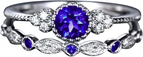 Cubic Zirconia Engagement Ring Set for Women, Wedding Bridal Ring, Silver Solitaire Anniversary Promise for Her