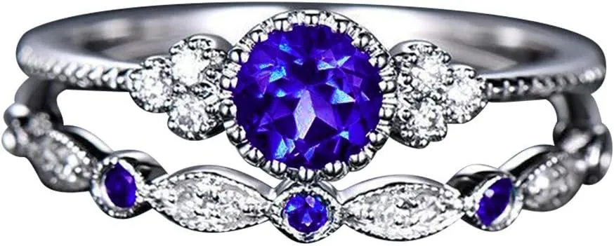 Cubic Zirconia Engagement Ring Set for Women, Wedding Bridal Ring, Silver Solitaire Anniversary Promise for Her