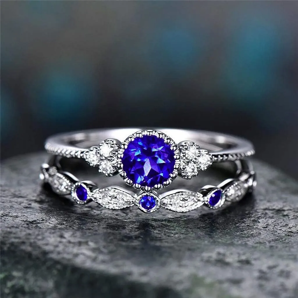 Cubic Zirconia Engagement Ring Set for Women, Wedding Bridal Ring, Silver Solitaire Anniversary Promise for Her