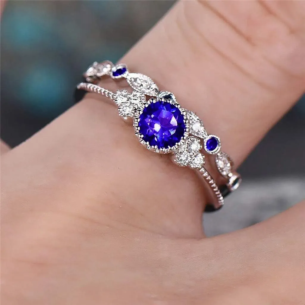 Cubic Zirconia Engagement Ring Set for Women, Wedding Bridal Ring, Silver Solitaire Anniversary Promise for Her