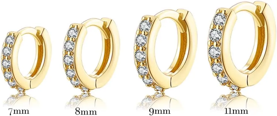 Cubic Zirconia Pave Cz Hoop Earrings Huggie Tiny Mini Small for Cartilage Sterling Silver Gold Plated 11mm 9mm 8mm 7mm Hoop Earrings