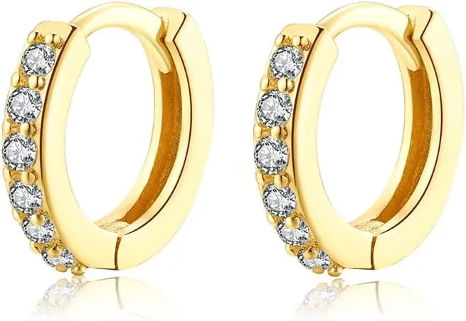 Cubic Zirconia Pave Cz Hoop Earrings Huggie Tiny Mini Small for Cartilage Sterling Silver Gold Plated 11mm 9mm 8mm 7mm Hoop Earrings