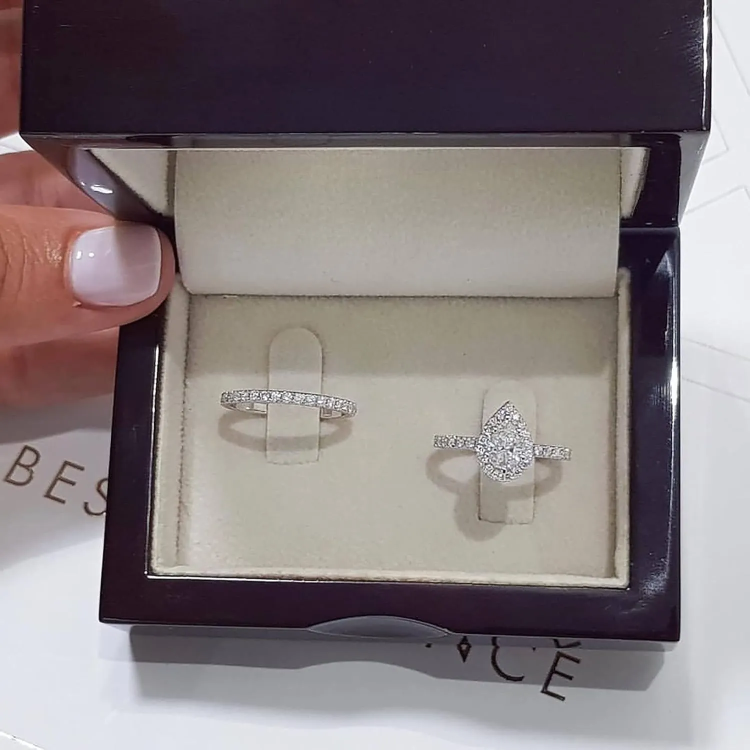 Cubic Zirconia Solitaire Promise Engagement Rings for Women Silver Wedding Band Teardrop shape Bridal Rings Sets