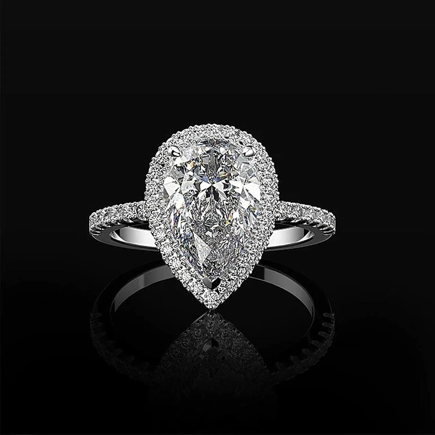 Cubic Zirconia Solitaire Promise Engagement Rings for Women Silver Wedding Band Teardrop shape Bridal Rings Sets