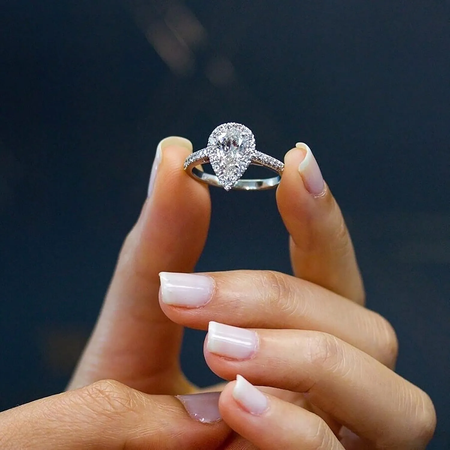 Cubic Zirconia Solitaire Promise Engagement Rings for Women Silver Wedding Band Teardrop shape Bridal Rings Sets