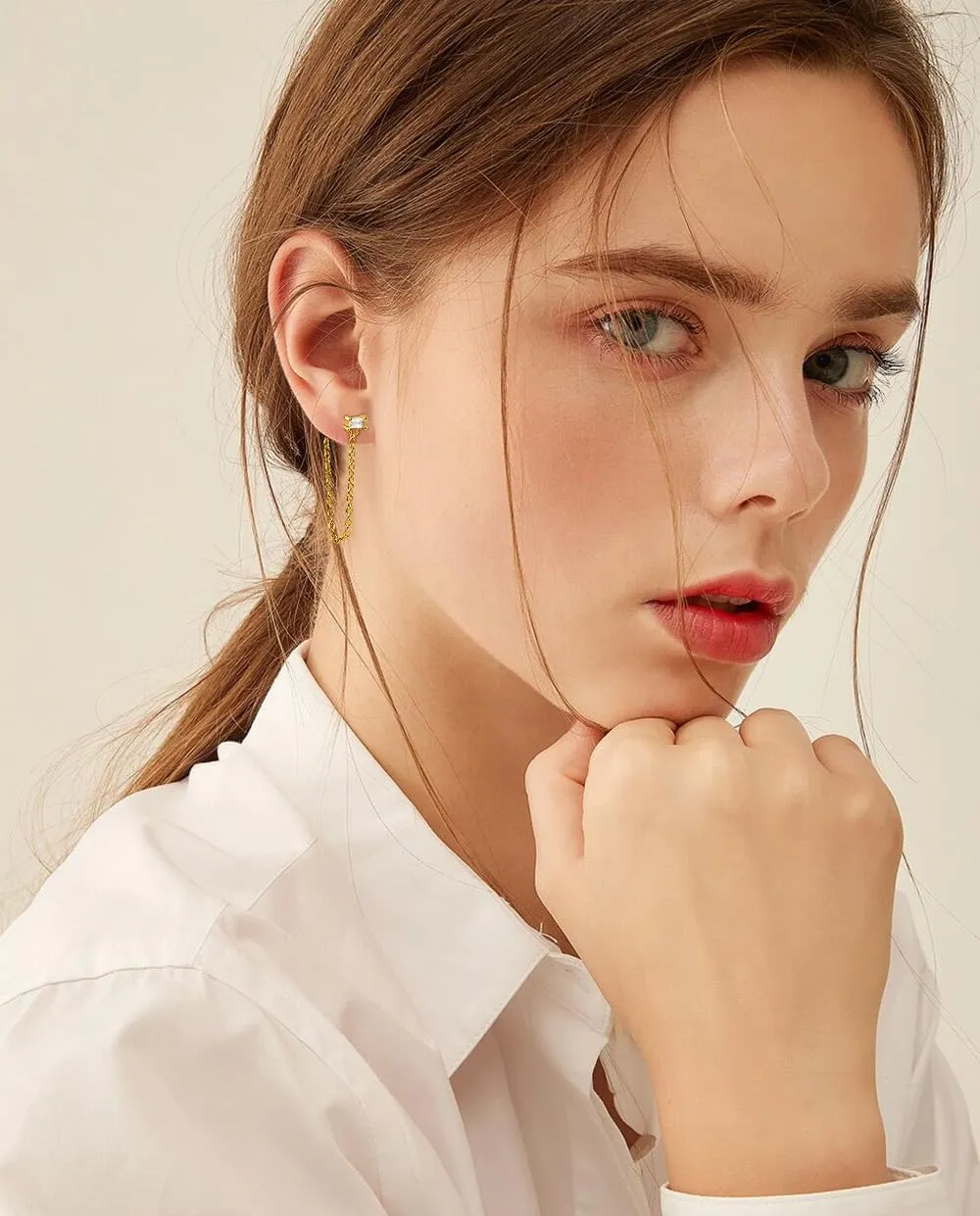 Cubic Zirconia Square Tassel Dangle Stud Earrings for Women Cartilage 925 Sterling Silver Crystal Rectangle Chain Link Drop Dangling Front Back Earring Sleeper Hypoallergenic Ear Jacket Studs Fashion Jewelry Gifts Birthday