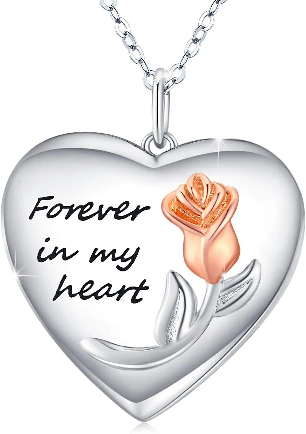 CUOKA MIRACLE Rose Flower Heart Locket Necklace Locket Necklace That Holds Pictures S925 Sterling Silver Forever in My Heart Necklace Gift for Women Girlfriend