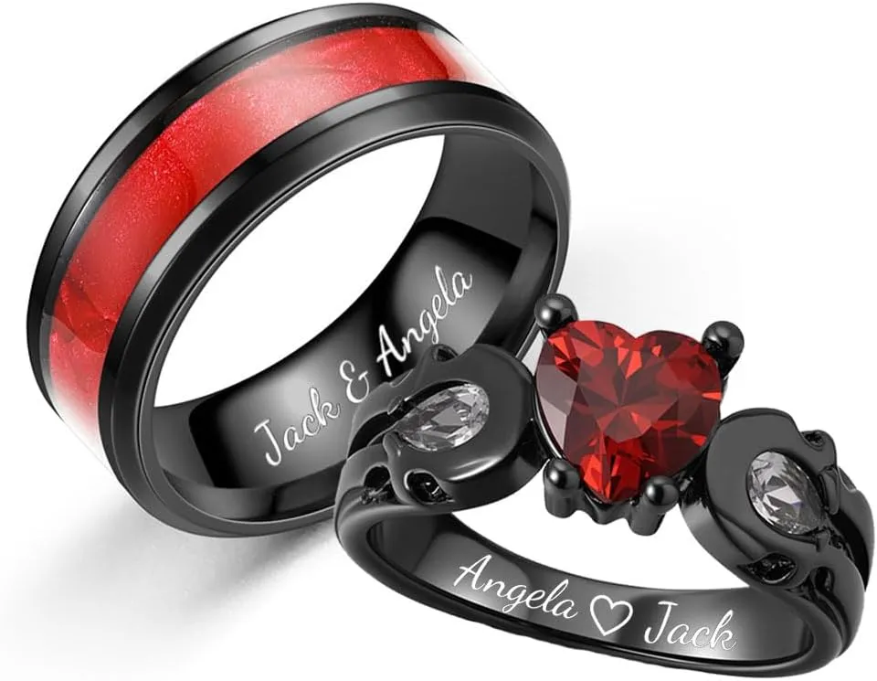 Custom Couple Rings Matching Engagement Rings Him and Her Engravable Promise Rings for Men and Women Wedding Anniversary Bands Valentines Day Gifts for Wife Husband Jewelry