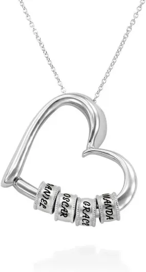 Custom Engraved Heart Pendant Necklace,Family name Necklace,Custom Engraved Beads Name Necklace,personalized necklace
