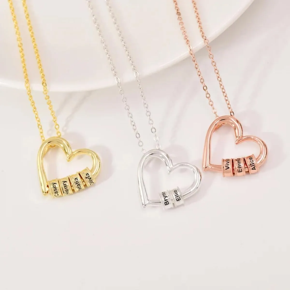 Custom Engraved Heart Pendant Necklace,Family name Necklace,Custom Engraved Beads Name Necklace,personalized necklace